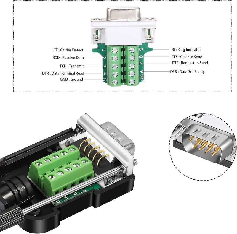 Dbilida DB9 Solderless Connector (2Male+2Female), DB9 Breakout Connector RS232 D-SUB Serial to 9pin Port Terminal with Case - Image 4
